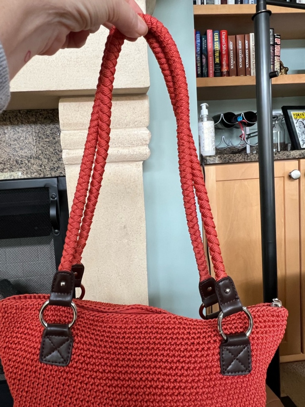 Croft & Barrow Color-Block Crochet Coral Taupe Boho Hobo Shoulder Bag - Picture 7 of 9